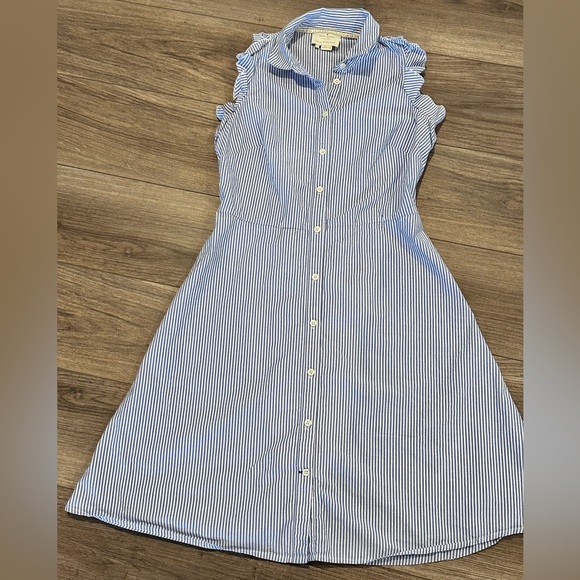 Kate Spade Blue and White Pinstriped Cotton Poplin Ruffle Sleeve Dress Size 6 - Picture 10 of 10